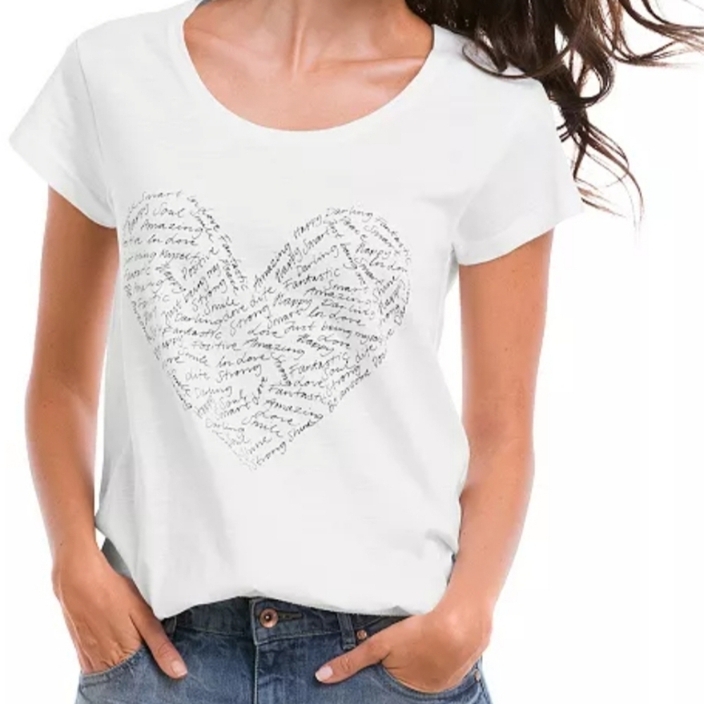 Ellos VSCO Romantic Word Heart White Slub Boxy Short Sleeve T-Shirt 18/20